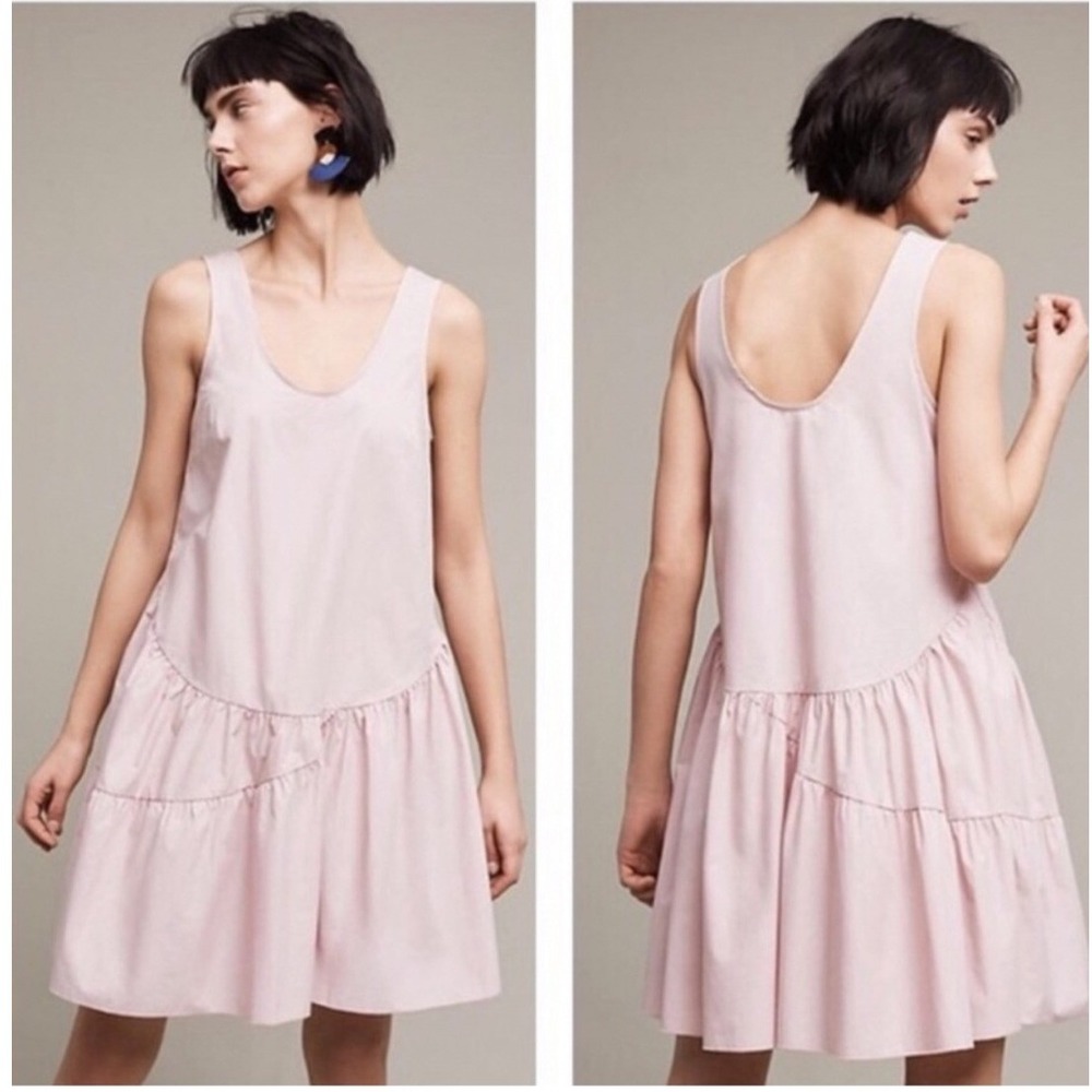 Anthropologie Pale Pink Tiered Mini Dress
